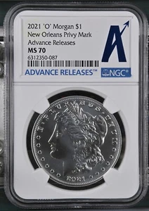 2021-O MORGAN SILVER DOLLAR NGC MS70 ADVANCE RELEASES- RARE "A" LABEL - Picture 1 of 2
