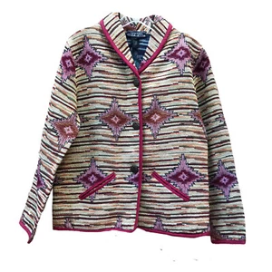 NWT AAstha Fashion Jacket Multicolored Southwest Tapestry Pockets Piping Small - Picture 1 of 7