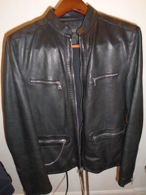 John Varvatos Men's Black Moto Leather Jacket, Size 48 - Image 1 of 4