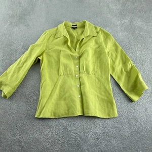 Talbots Womens Lime Green 100% Pure Irish Linen Button-Up Shirt Size 14 5933 - Picture 1 of 8