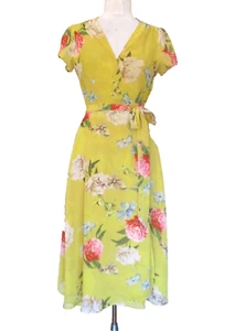 YUMI KIM Forever Yours Yellow Spin Me Around Wrap Midi Dress XS Women Floral Prt - Picture 1 of 6