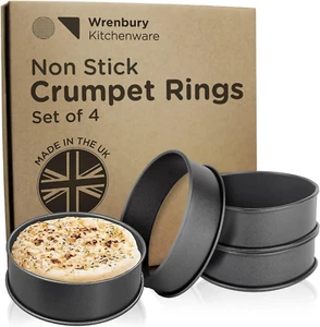 Crumpet Rings Non Stick Set of 4 - Egg Cooking Rings for Frying 9 Cm - Englis... - Picture 1 of 12