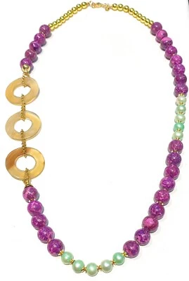 Collana diWa Jewels Agata Viola Perle Verdi Corno ed Ematite Argento 925 - Immagine 1 di 4