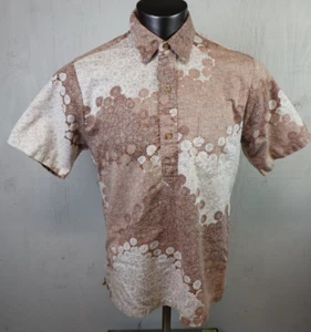 True Vintage Chapmans 1923 Floral Polo Shirt Popover Brown Short Sleeve Disco L - Picture 1 of 10