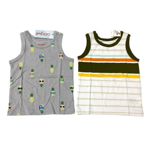 Cat & Jack Baby Boys Size 12M Tank Top Gray Pineapple/Striped (2 Pack) - Picture 1 of 5