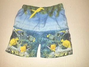 Cute Boys Juniors Swim Shorts Size 7/8Y Under water Fish Print W/Pocket - Picture 1 of 8