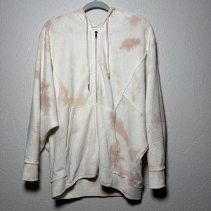 POL Hoodie Sweatshirt Jacket Womens M Pink Tie Dye Waffle Knit Dolman Sleeve - Picture 1 of 6