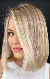 Balayage Beige Blond Highlight Bob Perücken 100% Echthaar 13x4 Lace Front Perücken - Bild 1 von 4