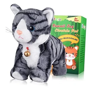 Pattern Gray Robotic Cat Toy for Kid That Move and Meow Purrs Pattern Grey Cat - Picture 1 of 6