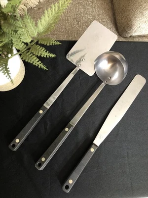 Set Of (3) Vintage Flint Arrowhead Black Handle Stainless Steel Kitchen Utensils - Image 1 of 4