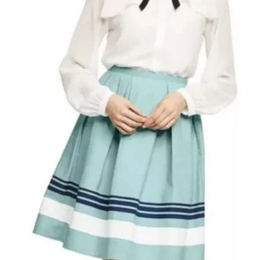 NUEVO CON ETIQUETAS Falda Jason Wu Para Mujer Talla 10 Azul Belice Plisada Rayas Preppy Foto 1 de 4