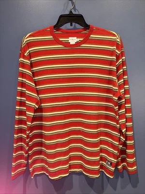 XL винтажный y2k хлопок оранжевый и желтый в полоску длинным рукавом рубашка инди / 2000-х - Изображение 1 из 4