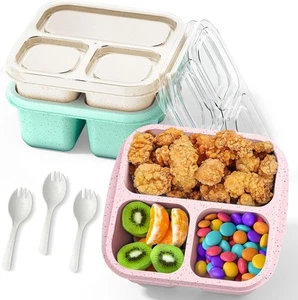 Snack Boxes (3 Pack), Meal Prep Containers Reusable, L, white/green/pink - Picture 1 of 1