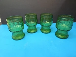 4 Vintage Fidenza Italy Green Embossed Floral Juice Glasses Mid-Century Modern - Bild 1 von 11