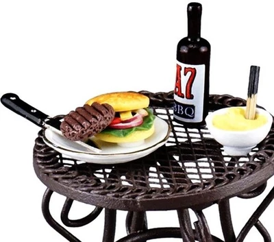 Barbecue Side Table Filled 1.807/1 Reutter Wire Round bbq Dolhouse Miniature - Image 1 of 3