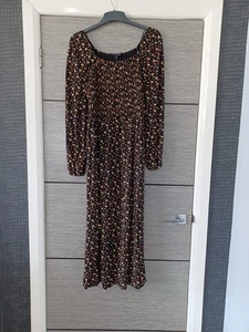 Ladies Peacocks Black Ditsy Print Smocked Maxi Dress UK 14 BNWT - Picture 1 of 4