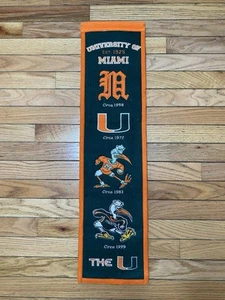 Miami Hurricanes NCAA Winning Streak Embroidered Heritage Banner 8”x 32” - Picture 1 of 8