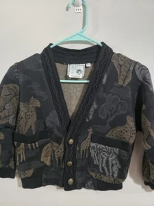 Rare Vintage 1990s Monkey Wear Safari Animal Cardigan Sweater Youth Sz 4T - Picture 1 of 13