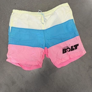 Lightning Bolt Retro Swim Trunks Men’s L Neon 80s Style Pink Blue Yellow Surf - Picture 1 of 7