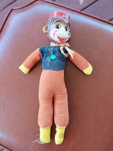Vintage Bell Hop Affe Plüschtier Karneval Preis Cord Körper Zelluloid Kopf - Bild 1 von 5