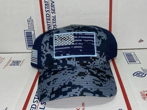 Cool Blue Camo Camouflage Baseball Cap Dad Hat USA American US Flag United State - Picture 1 of 7