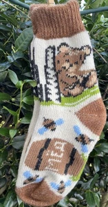 Women socks , Wool knitted socks, 100% wool, size 8, Bear Print.Warm, NEW - Bild 1 von 8
