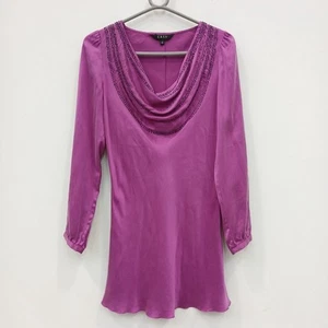 East Silk Tunic Top Dress Size 10 Magenta Purple Beaded Cowl Neck FLT0-FPL6 - Picture 1 of 7