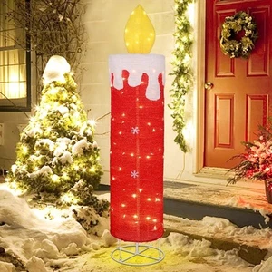 Vela de decoración iluminada de Navidad de 5,2 pies, vela 3D brillante roja con parpadeo - Imagen 1 de 6