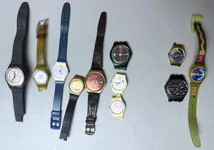 Lote de 11 piezas/reparación de relojes Swatch vintage 8 funcionando leer descripción - Imagen 1 de 13