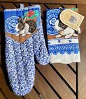 Vtg Cecil Saydah Pot Holder Oven Mit Tea Towel Bunny Rabbit China Blue Roses Nwt