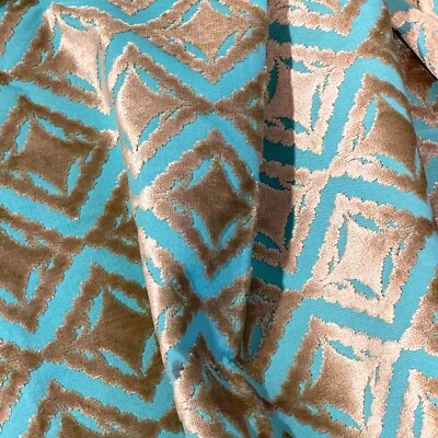 38"X28" Polygonal Vintage Pattern Cut Velvet UPHOLSTERY FABRIC - Image 1 of 3