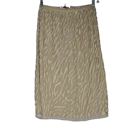 Vintage Oleg Cassini Embellished Skirt Womens 12 100% Silk Lined Sequins Beaded - Image 1 of 4