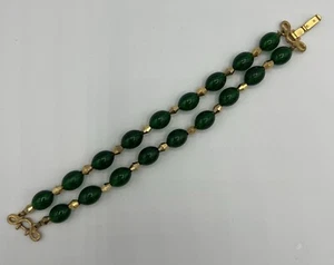 Pulsera Corona Trifari Vintage Verde Esmeralda Doble Hilo - Imagen 1 de 6