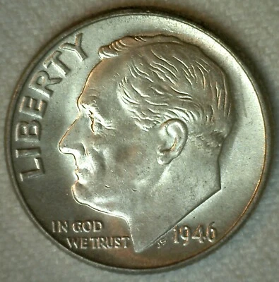 1946 Roosevelt Silver Dime Ten Cents Coin 10c Uncirculated BU  - Image 1 of 2