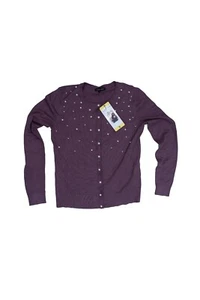 Jeanne Pierre Dusty Raspberry Cardigan Small with Faux Pearls - Picture 1 of 2