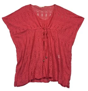 RUSTY Cover-Up Kaftan Lace Drawstring Waist Fuschia Batwing Beach Swim Size M - Picture 1 of 15