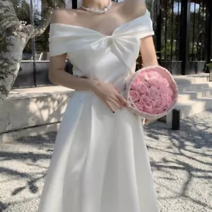 Donna Lucido Raso Seta Abito Frilly Spalle Scoperte Principessa Fairy Ballo Sera - Foto 1 di 17
