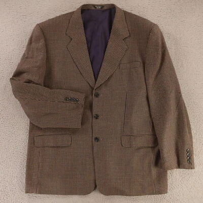 VTG Hopsack Jacket XL Blue Brown Houndstooth Check 100%Wool Blazer 48R - Image 1 of 4