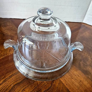 Vintage Clear Glass 7" Fire-King Philbe Pattern Plate & Dome with Handles. - Picture 1 of 6