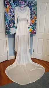 Vintage late 30's early 40's white liquid satin wedding gown/train, XS S US 4/6 - Picture 1 of 24