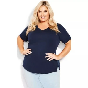 Damen Übergröße V-Ausschnitt Essential Top - marineblau | AVENUE Größe 22-24 - Bild 1 von 3