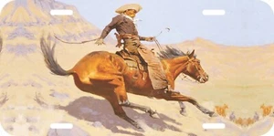 FREDERICK REMINGINTON OLD WEST THE COWBOY CAR METAL LICENSE PLATE - Picture 1 of 1