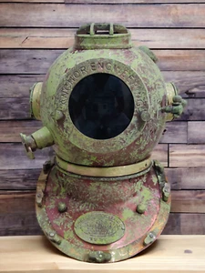 Antiguo casco de buceo de latón en alta mar Mark V Marina de los Estados Unidos de colección 18" - Imagen 1 de 6