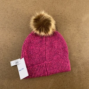 Old Navy Girls Size L/XL Pink Rib-Knit Faux-Fur Pom-Pom Beanie NWT - Picture 1 of 5