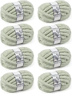 Chunky Yarn for Hand Knitting, Thick Jumbo Big 8 Pack, Sage Green - Picture 1 of 7