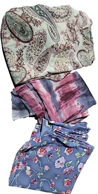 3pc Lot Fabrics Chiffon Floral Tye Dye Paisley Multicolor Craft Sewing  - Image 1 of 4