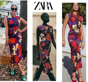Zara Floral Print Dress From ZW Collection Womens Large Midi Sleeveless NWOT - Picture 1 of 14