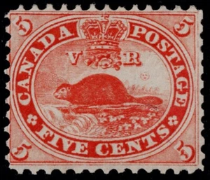 1859 Colony of Canada 5c Pale Red SG 31 Fine Lightly Mounted Mint Cat. £450.00 - Picture 1 of 1