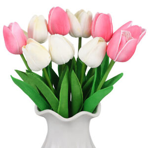 Realistic Tulips Flowers Faux Touch Fake Bride Bouquet Arrangement 10 Pcs