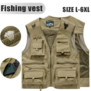 Mens Waistcoat Tops Cargo Multi Pocket Utility Fishing Hiking Vest Camping Gilet - Picture 1 of 12